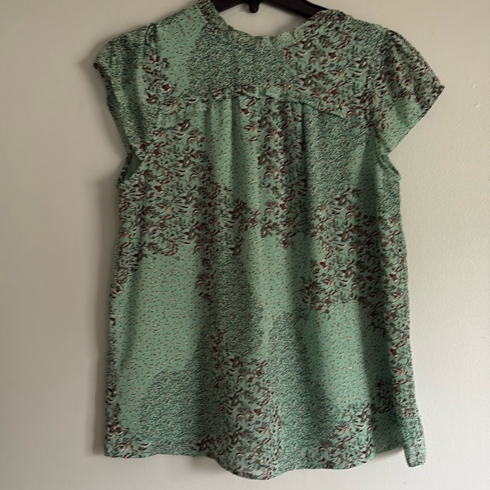 JOIE Green blouse, loose ruffle design, floral print, size medium